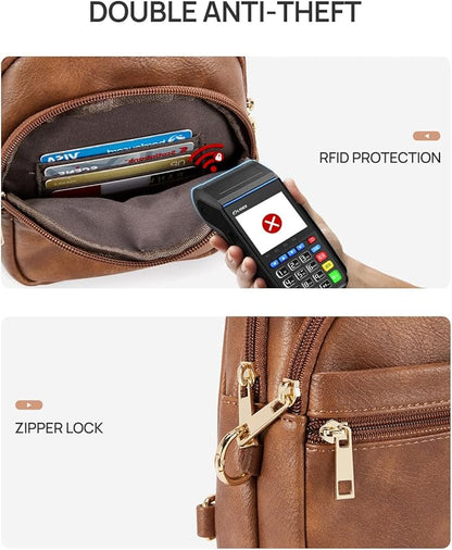 CHOLISS Anti Theft Small Sling Bag for Women and Men RFID Leather Crossbody Bags Fanny Pack Chest Bag Travel Purse Daypacks