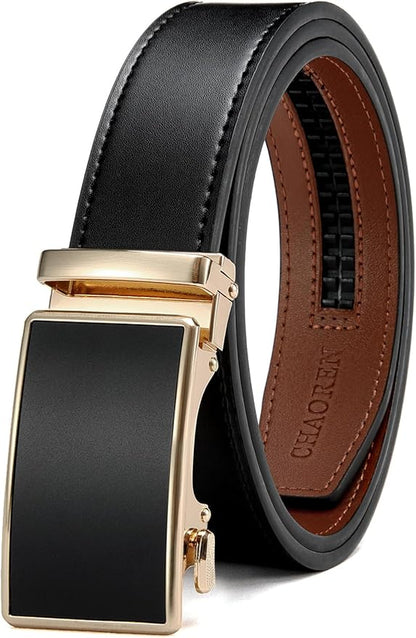 CHAOREN Mens Belt - Mens Ratchet Belt Leather 1 3/8" for Dress Pant - Micro Adjustable Belt Fit Everywhere