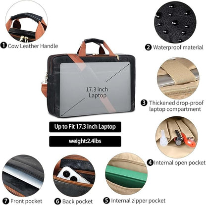 Stuery Faux Leather Messenger Bag for Men 17-17.3 Inch: Laptop Bag Briefcase Computer Handbags Shoulder Crossbody Bag with Padded Laptop Sleeve for Work College Travel, Black Brown