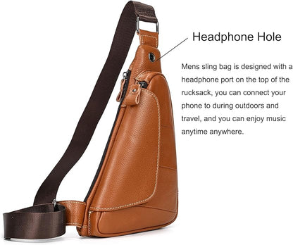 LUUFAN Men's Genuine Leather Sling Bag Chest Shoulder Backpack Crossbody Bag for Casual Sports Hiking Running Travel