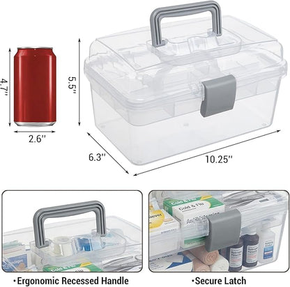 MyGift 10.2 Inch Transparent Plastic Empty Multipurpose Tackle Box with Gray Handle and Removable Tray for Tools, First Aid, Sewing Kit, Arts Crafts Supplies Storage