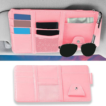 Car Sun Visor Organizer, 1 Pack Sunglasses Holder for Car Sun Visor, Auto Interior Accessories Pocket Organizers Can Store Sunglasses, Documents, Cards, Pen, Drivers License (Pink)