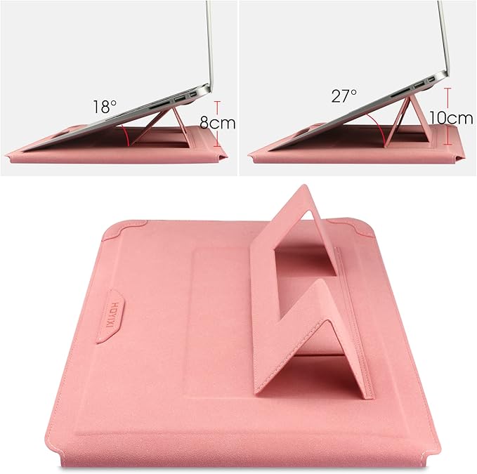 HoYiXi 14 Inch Laptop Sleeve Case Leather Bag with Stand Compatible with Mac Book Pro 14 2021/ASUS Vivobook 14/HP Pavilion X360/IdeaPad 14/Dell HP ASUS Acer Huawei Matebook 14'' PC, Pink