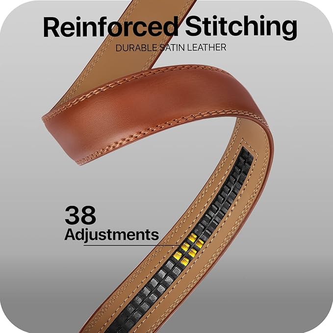 Marino Avenue Ratchet Belt for Men. Adjustable Leather Dress Belt with 38 Easy to Click Into Place Ratchet Closures.