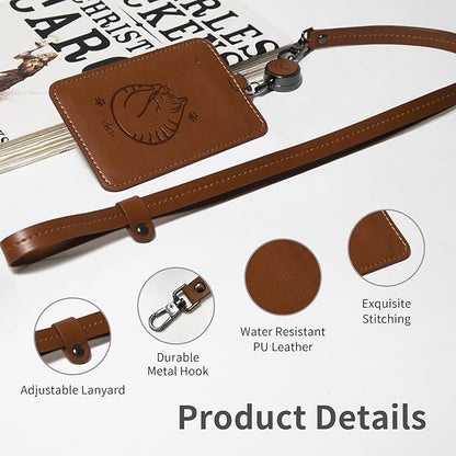 EKAX ID Badge Holder with Adjustable Lanyard & Retractable Badge Reel Clip, Double-Sided Card Holder for Office, Bus Pass, Student, Nurse, Police, Teacher-Hug Kitten