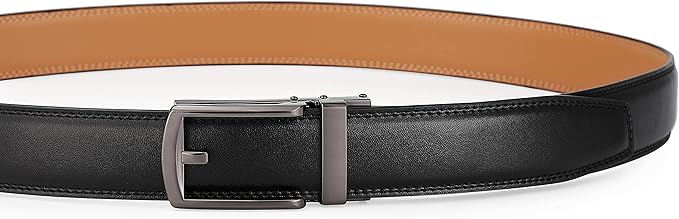 Lingli Men's Belt,Ratchet Dress Belt with Automatic Buckle Brown/Black-Trim to Fit-35mm wide