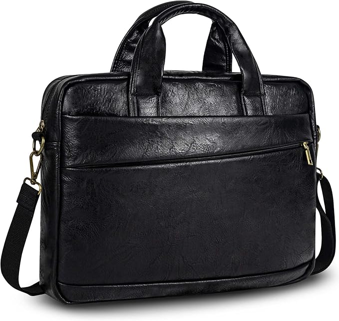 Faux Leather Messenger Bag for Men 17-17.3 Inch: Laptop Bag Briefcase Computer Handbags Shoulder Crossbody Bag with Padded Laptop Sleeve for Work College Travel, PU Black