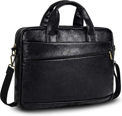 Faux Leather Messenger Bag for Men 17-17.3 Inch: Laptop Bag Briefcase Computer Handbags Shoulder Crossbody Bag with Padded Laptop Sleeve for Work College Travel, PU Black