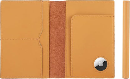 STAR VISTA Albatross Leather Travel Passport Holder, Minimalist Design, Calfskin Leather Case for Women and Men - Slim Passport Wallet, Bifold, RFID Blocking, with AirTag Holder, Honey