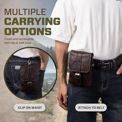 Hengwin Leather Crossbody Phone Purse for Men, Belt Pouch with Multi Pockets, Fits for 6.7" Smartphones, Small Messenger Bag Cell Phone Belt Holster Waist Bag for Travel, Hiking, Daily Use (Coffee)