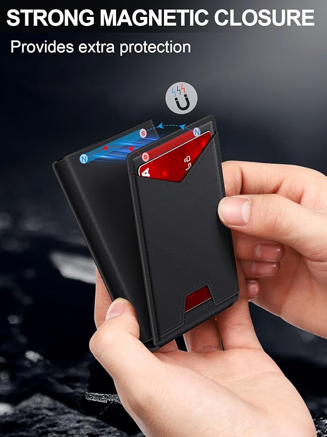 GHUKY Wallet for Men RFID Wallet with Money Clip, Slim Pop Up Card Holder for 10-12 Cards, Minimalist Smart Credit Card Case with ID Window, Bifold Metal Wallet for Front Pocket, Gifts for Men
