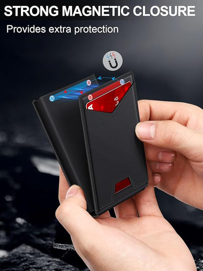 GHUKY Wallet for Men RFID Wallet with Money Clip, Slim Pop Up Card Holder for 10-12 Cards, Minimalist Smart Credit Card Case with ID Window, Bifold Metal Wallet for Front Pocket, Gifts for Men
