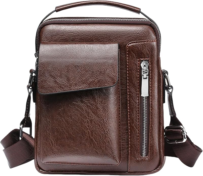 Men's Leather Crossbody Bag, Casual leather Bag for Men, Crossbody Bag Office Business,Handbag Purse Zipper