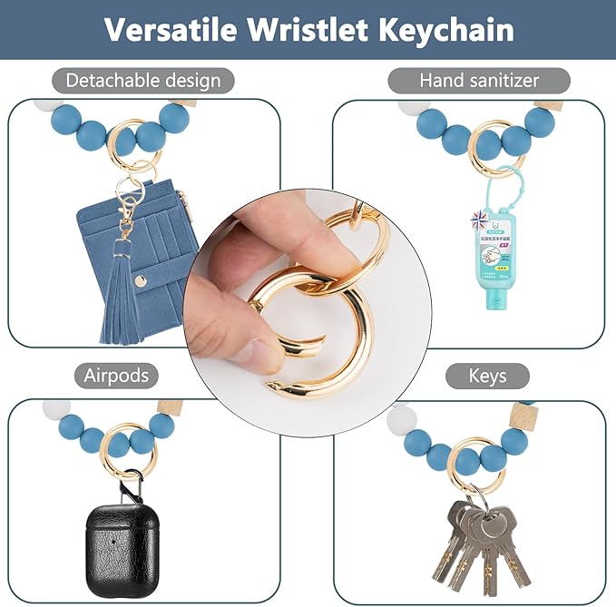 KNGITRYI Wallet Keychain Wristlet for Women,Slim RFID Credit Card Holder Purse Tassel Keychain Bangle Key Ring for Men Women