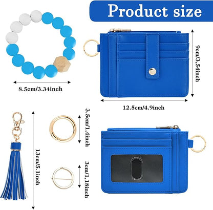 KNGITRYI Wallet Keychain Wristlet for Women,Slim RFID Credit Card Holder Purse Tassel Keychain Bangle Key Ring for Men Women