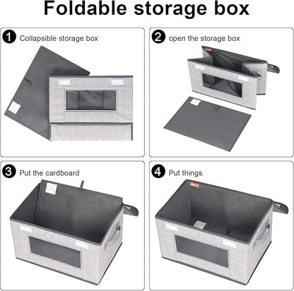 Univivi [4-Pack Fabric Storage Boxes Collapsible Storage Bins with Lids and Handles Cube Organizer Basket for Home, Closet, Bedroom (Gray, 14.4''x10''x8.3'')