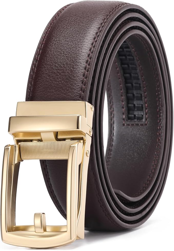 GAEKEAO Ratchet Belt for Men Genuine Leather 1 3/8" - Micro-Adjust Buckle Trim to Fit Dress Belt Casual to Formal Gift Boxed