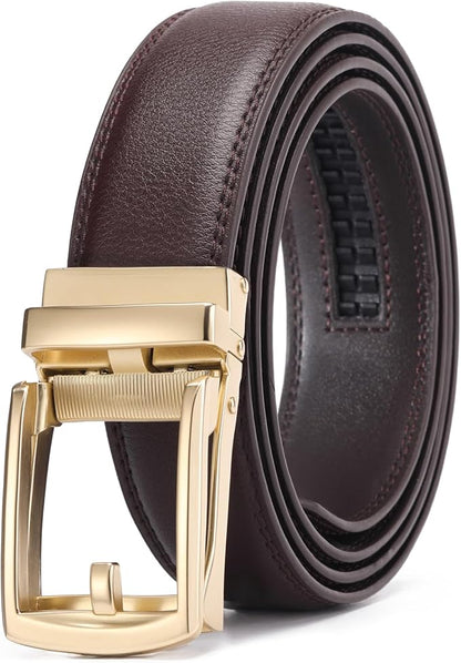 GAEKEAO Ratchet Belt for Men Genuine Leather 1 3/8" - Micro-Adjust Buckle Trim to Fit Dress Belt Casual to Formal Gift Boxed
