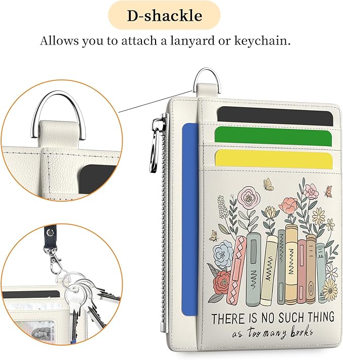 Hancynir Book Lover Floral Slim Wallet Women Credit Card Holder Cute Flower RFID Blocking Small Card Holder Mini Front Pocket PU Leather Thin Travel Zipper Coin Ladies Female Wallet Organizer Gifts