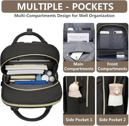 Laptop Backpack for Women Work Bag - 15.6 inch Black Travel Backpack College Backpack with USB Charger Business Office Back Pack for Teacher Casual Waterproof Bookbag for Nurses