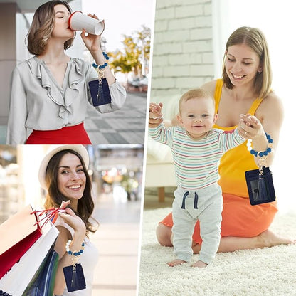 KNGITRYI Wallet Keychain Wristlet for Women,Slim RFID Credit Card Holder Purse Tassel Keychain Bangle Key Ring for Men Women