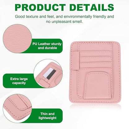 PATIKIL 1 Pcs Car Sun Visor Organizer, 6.1 x 4.9 Inch PU Leather Vehicle Storage Pouch Holder for Sunglasses Card Pen Driver License Car Accessories, Pink