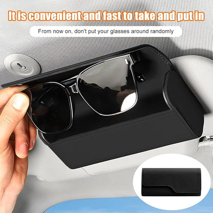 Zpana Sunglass Holder for Car Visor, Leather Auto Eyeglasses Sun Visor Organizer Case with Hidden Magnetic Closure, Auto Protective Glasses Storage Box, Universal for SUV RV Truck (Black)