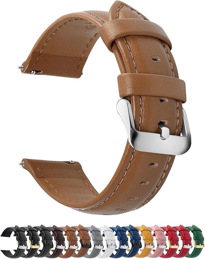 Fullmosa Watch Band, Quick Release Leather Watch Strap for Men Women, Replacement Bands Width 12mm 14mm 16mm 18mm 19mm 20mm 21mm 22mm 24mm