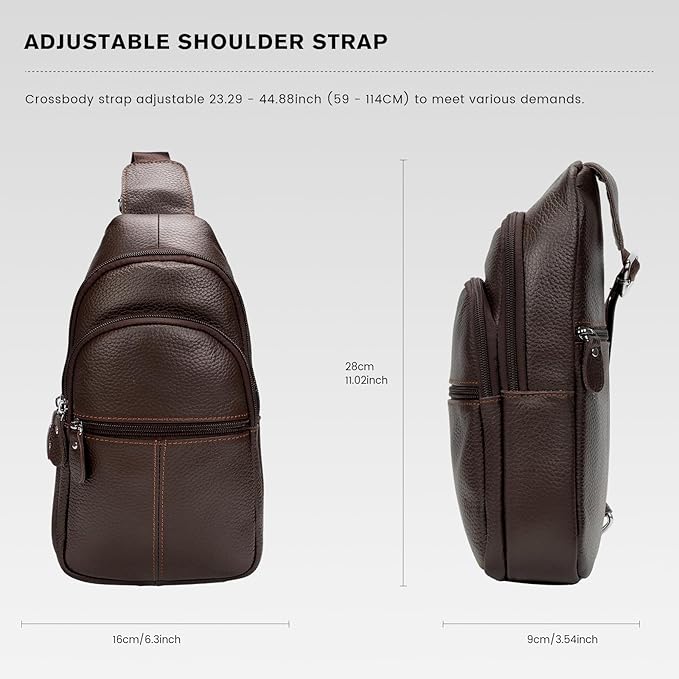 molshine Genuine Leather Sling Crossbody Bag,Fashion Chest,Casual Shoulder Bag for Men Women Work Travel Cycling HB024