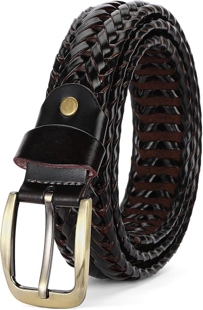 SENDEFN Leather Braided Belts for Men, 1 3/8" Casual Woven Leather Belt for Men Jeans Golf Dress Pants with Gift Box