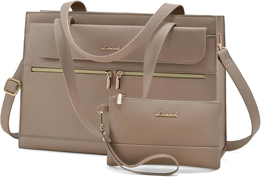 Laptop Bag for Women Leather Laptop Tote Bag Large Computer Bag Waterproof Business Office Work Bag