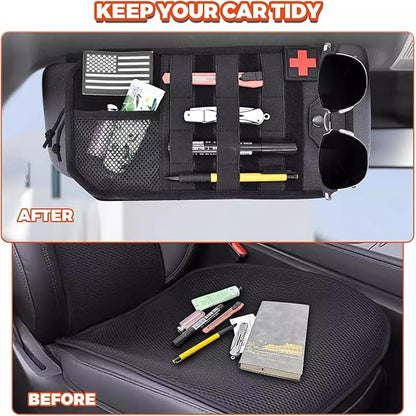 American Flag Car Sun Visor Organizer, Multi-Pockets Vehicle Visor Storage Bag with Zipper Storage Pouch and Sunglasses Holder Clip, Auto Interior Pocket Organizers, Universal Fit