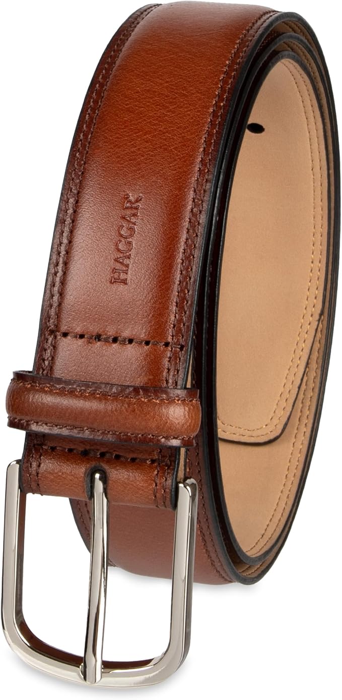 Haggar mens Leather Dress Belt for Suits and Pants - Classic, Formal, Business, Work