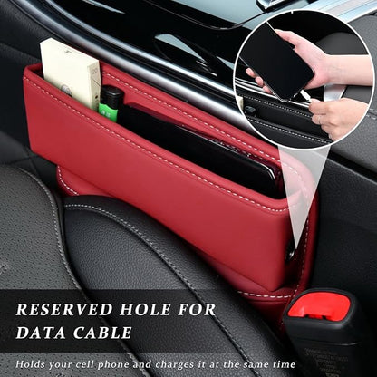 Kewucn Car Seat Gap Organizer, Adjustable Leather Front Seat Gap Filler Storage Box, Multifunctional Auto Console Side Pocket Organizer for Phone Glasses Key Card, Car Accessories (Red)