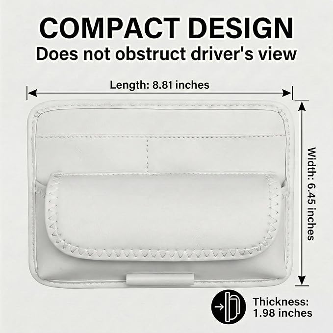 HOLDCY Car Visor Organizer – Sun Visor Storage Pouch Holder for Vehicle Truck SUV, PU Leather Auto Interior Accessories for Registration Document, Gas Card & Sunglasses, Universal Fit (White)