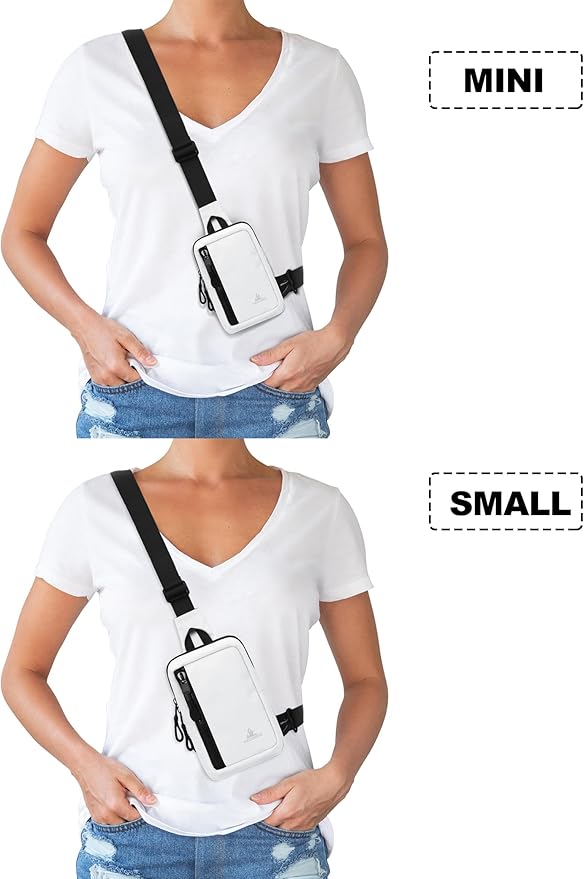 Peicees Small Crossbody Bag for Men Women Mini Sling Bag Travel Running Phone Daypack Cross Body Shoulder Bags, 2 Sizes, Small White