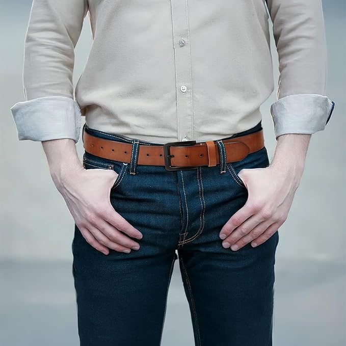 Men's Leather Belt Full Grain Leather Belts for Men Handmade Real Solid Top-Grain Leather Heavy-Duty Work Belt Gifts