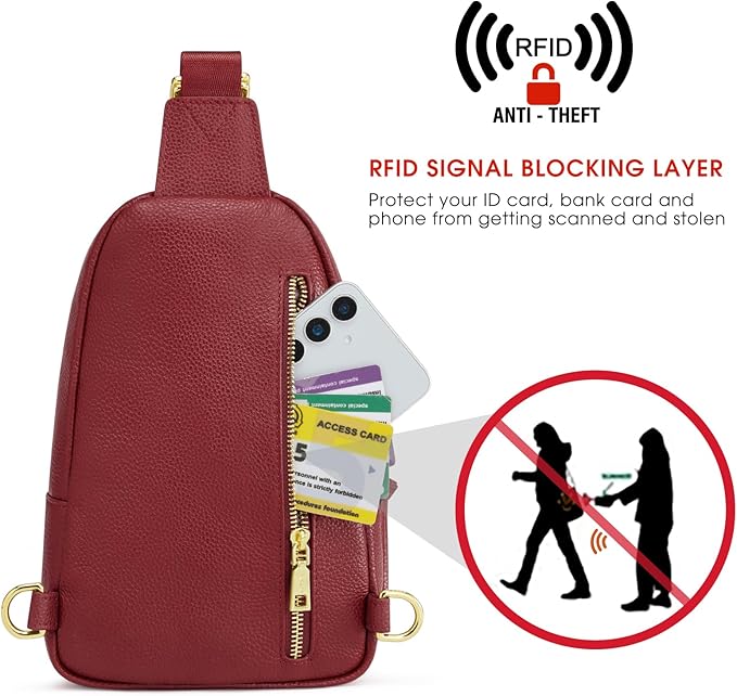 Kattee Sling Bag for Women, Leather Fanny Packs Crossbody Purse, Small Chest Bag with RFID Blocking, Red