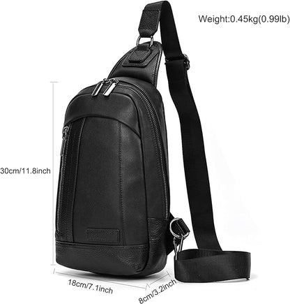 LUUFAN Men's Genuine Leather Sling Bag Chest Shoulder Backpack Crossbody Bag for Casual Sports Hiking Running Travel