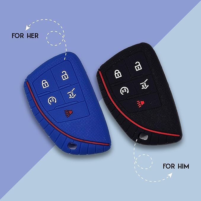Autobase Silicone Key Fob Cover for 2022 2023 2024 2025 2026 Chevy Equinox Silverado 1500 GMC Sierra 1500 Canyon | 2024 2025 2026 Silverado 2500HD 3500HD | 2-Pack in Black & Blue