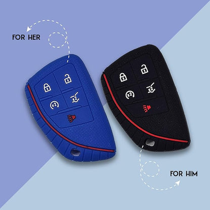 Autobase Silicone Key Fob Cover for 2022 2023 2024 2025 2026 Chevy Equinox Silverado 1500 GMC Sierra 1500 Canyon | 2024 2025 2026 Silverado 2500HD 3500HD | 2-Pack in Black & Blue