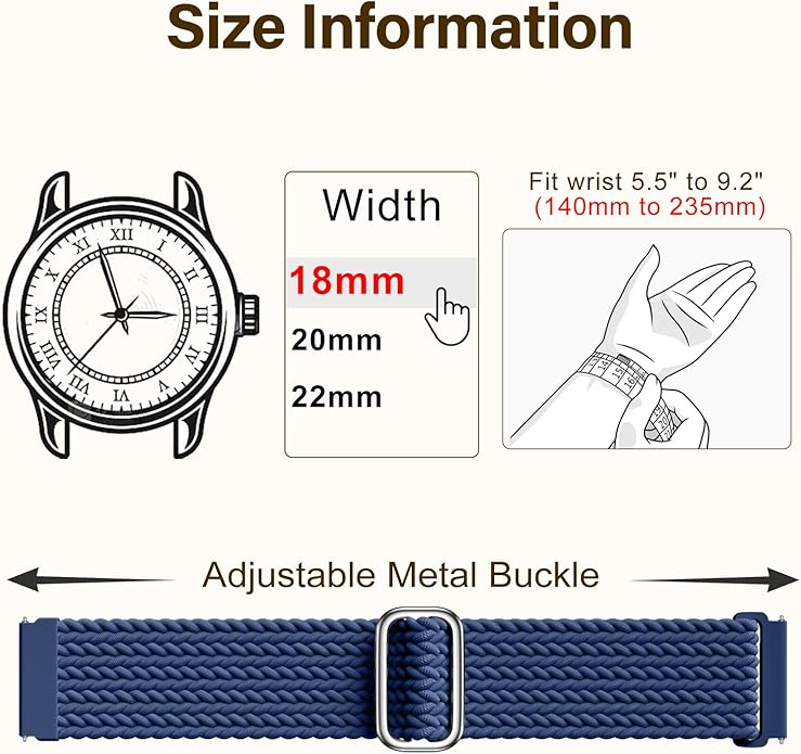 SNBLK 3 Pack 18mm 20mm 22mm Braided Watch Band Compatible with Garmin Vivoactive 5 Watch Bands/Vivoactive 6/3/4s, Quick Release Adjustable Elastic Nylon Loop Strap for Venu 3S/2S/Venu 3/2 Women Men