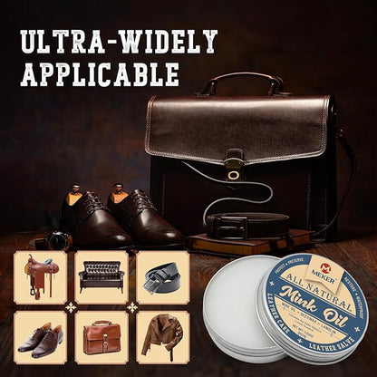 MEKER Mink Oil, Mink Oil for Leather Boots, All-Natural Leather Conditioner with Sponge, Restore Shoes, Jackets, Hats, Baseball Gloves, Saddles and Harnesses, 3.52oz