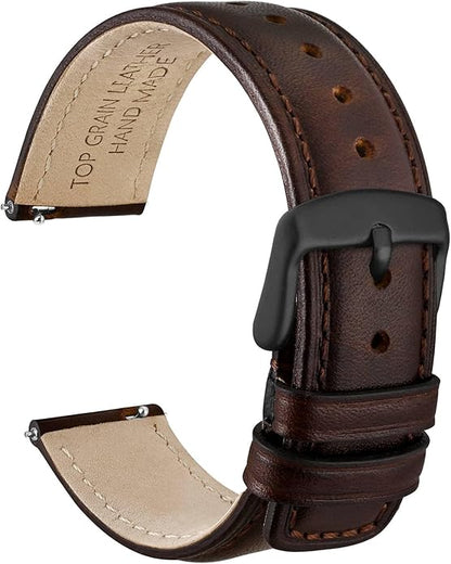 WOCCI Quick Release Watch Band, Distressed Genuine Leather, Stainless Steel Buckle, Strap Width 18mm 19mm 20mm 22mm 24mm