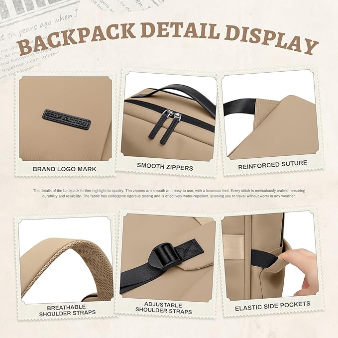 GOLF SUPAGS Imitation Leather Backpack for Women Men Multi-Functional Water-Resistant Casual Daypack for Work, Travel & College Fits 15.6 Inch Laptop (Gravel Brown)
