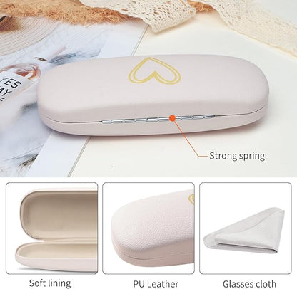 Glasses Case Hard Shell, Leather Protective Case for Sunglasses with Cleaning Cloth, Cute Eyeglass Cases for Women