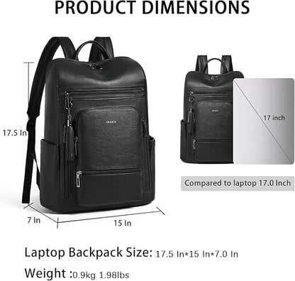 Shrrie Upgraded Large Travel Laptop Backpack with Laptop Compartmetn Fits 17 inch Laptop,Waterproof Vegan Leather Computer Backpack for Women and Men Work Business College