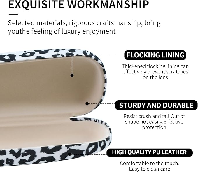 PERFECTSIGHT Hard Shell Eyeglasses Case, PU Leather Protective Glasses Case, Cute Eyeglass Case for Women Men Girls