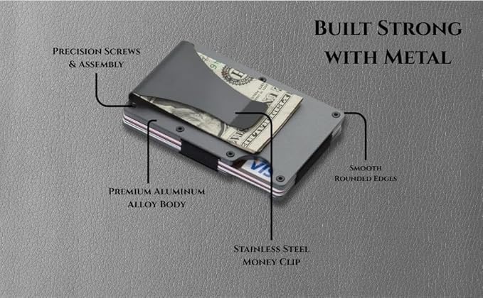 Leatherboss Wallet for Men RFID Blocking Minimalist Metal Card Holder with Money Clip Holds Credit Cards and Cash (Grey)