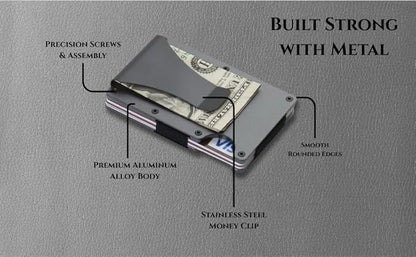 Leatherboss Wallet for Men RFID Blocking Minimalist Metal Card Holder with Money Clip Holds Credit Cards and Cash (Grey)